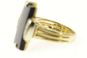 14K Retro Black Onyx Diamond Accent Statement Ring Size 6.5 Yellow Gold