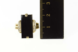 14K Retro Black Onyx Diamond Accent Statement Ring Size 6.5 Yellow Gold