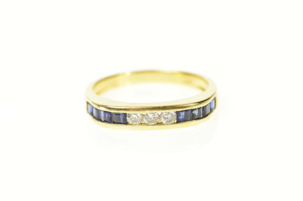 14K Diamond Princess Sapphire Squared Band Ring Size 6.5 Yellow Gold