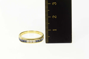 14K Diamond Princess Sapphire Squared Band Ring Size 6.5 Yellow Gold