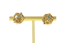 Load image into Gallery viewer, 14K 1940&#39;s Syn. Topaz Bow Ribbon Screw Back Earrings Yellow Gold