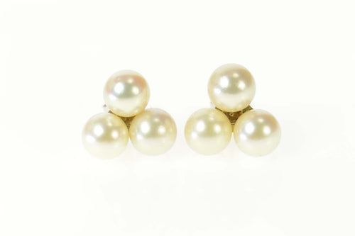 14K Pearl Cluster Triangle Statement Stud Earrings White Gold