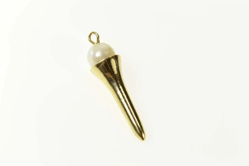 14K Pearl Accented Golf Tee Golfer 3D Charm/Pendant Yellow Gold