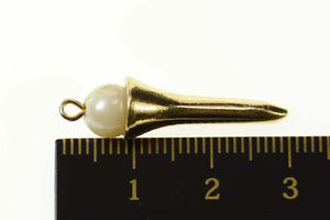 14K Pearl Accented Golf Tee Golfer 3D Charm/Pendant Yellow Gold