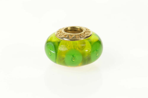 14K Pandora Murano Green Glass Designer Charm/Pendant Yellow Gold