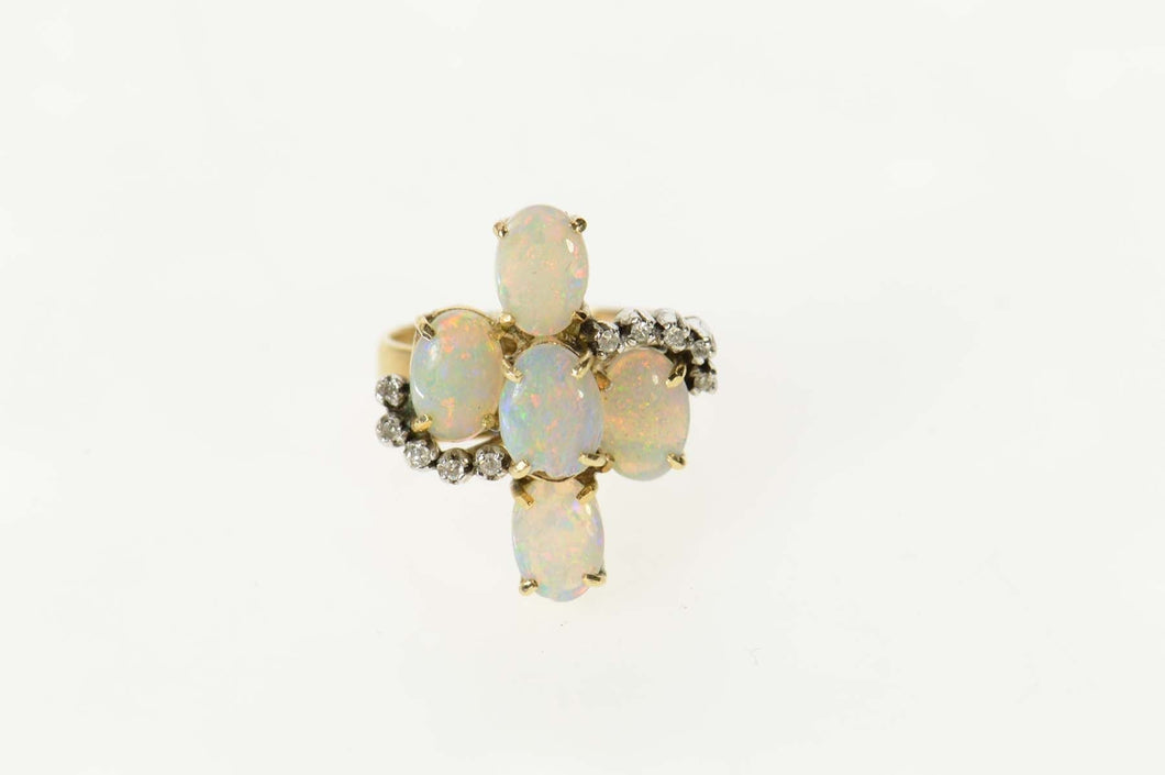 14K Ornate Natural Opal Diamond Accent Cocktail Ring Size 5.5 Yellow Gold