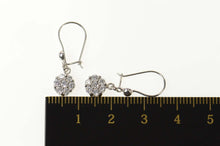 Load image into Gallery viewer, 14K Classic Flower Round Cluster Dangle CZ Earrings White Gold