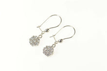 Load image into Gallery viewer, 14K Flower Cluster Round Dangle Statement CZ Earrings White Gold