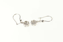 Load image into Gallery viewer, 14K Flower Cluster Round Dangle Statement CZ Earrings White Gold