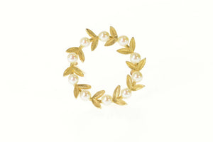 14K Retro Classic Pearl Leaf Vine Wreath Pin/Brooch Yellow Gold