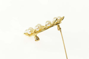 14K Retro Classic Pearl Leaf Vine Wreath Pin/Brooch Yellow Gold