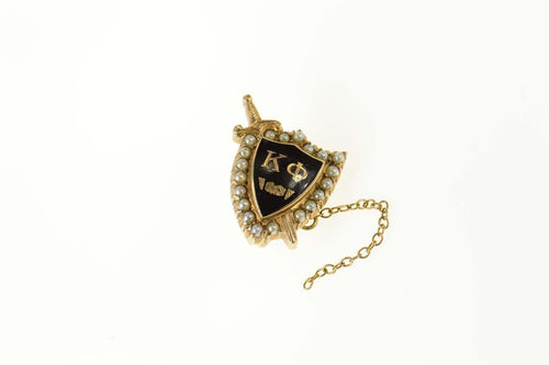 10K Kappa Phi Christian Sorority Pearl Lapel Pin/Brooch Yellow Gold