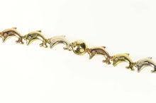 Load image into Gallery viewer, 10K Tri Tone Dolphin Link Beach Ocean Motif Bracelet 6.75&quot; Yellow Gold