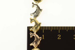10K Tri Tone Dolphin Link Beach Ocean Motif Bracelet 6.75" Yellow Gold
