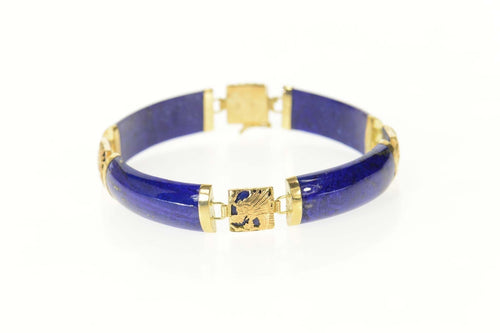 14K Lapis Lazuli Carved Chinese Dragon Motif Bracelet 7