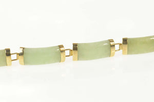 14K Carved Jade Bar Link Chinese Happiness Bracelet 7" Yellow Gold