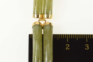 14K Carved Stone Jade Bar Retro Statement Bracelet 7" Yellow Gold
