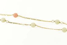Load image into Gallery viewer, 14K Pale Green Quartz &amp; Coral Retro Chain Necklace 18.25&quot; Yellow Gold