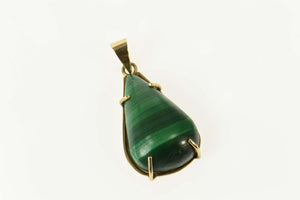 14K Pear Malachite Natural Cabochon Statement Pendant Yellow Gold