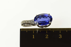 14K Oval Syn. Sapphire Diamond Filigree Pendant White Gold