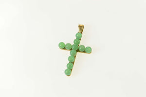 14K Green Agate Sphere Cross Christian Faith Pendant Yellow Gold