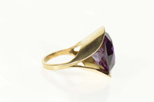 Load image into Gallery viewer, 14K Retro Ornate Syn. Amethyst Graduated Cocktail Ring Size 6 Yellow Gold