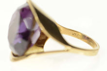 Load image into Gallery viewer, 14K Retro Ornate Syn. Amethyst Graduated Cocktail Ring Size 6 Yellow Gold