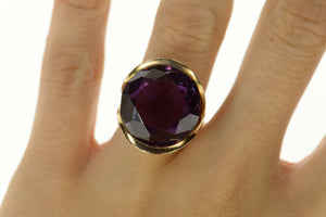 14K Retro Ornate Syn. Amethyst Graduated Cocktail Ring Size 6 Yellow Gold