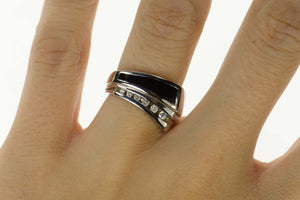 14K Diamond Black Onyx Squared D﻿esigner Bernard Passman Statement Ring Size 6.25 White Gold