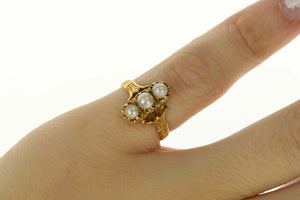 18K Ornate Victorian Pearl Filigree Engagement Ring Size 4.25 Yellow Gold