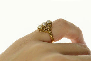 18K Ornate Victorian Pearl Filigree Engagement Ring Size 4.25 Yellow Gold