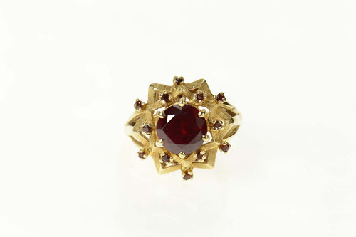 14K 1960's Retro Garnet Star Cluster Cocktail Ring Size 8.5 Yellow Gold