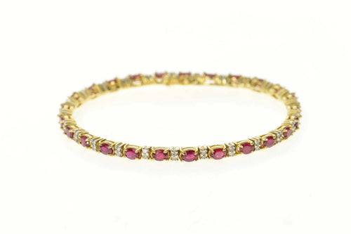 14K Natural Oval Ruby Diamond Accent Tennis Bracelet 7