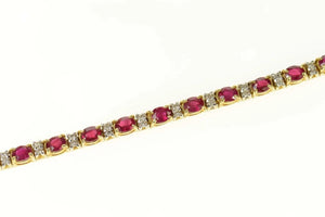 14K Natural Oval Ruby Diamond Accent Tennis Bracelet 7" Yellow Gold