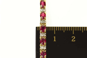 14K Natural Oval Ruby Diamond Accent Tennis Bracelet 7" Yellow Gold