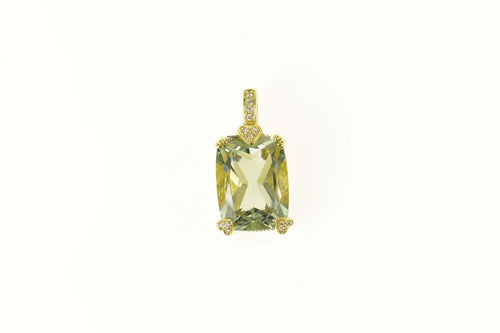18K Judith Ripka Prasiolite Diamond Ornate Pendant Yellow Gold