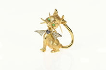 Load image into Gallery viewer, 14K Diamond Sapphire Emerald Cat Kitty Retro Pin/Brooch Yellow Gold