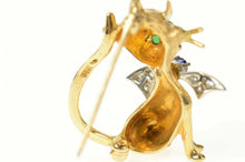 Load image into Gallery viewer, 14K Diamond Sapphire Emerald Cat Kitty Retro Pin/Brooch Yellow Gold