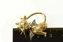 Load image into Gallery viewer, 14K Diamond Sapphire Emerald Cat Kitty Retro Pin/Brooch Yellow Gold