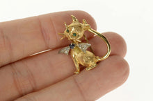 Load image into Gallery viewer, 14K Diamond Sapphire Emerald Cat Kitty Retro Pin/Brooch Yellow Gold