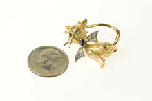 Load image into Gallery viewer, 14K Diamond Sapphire Emerald Cat Kitty Retro Pin/Brooch Yellow Gold