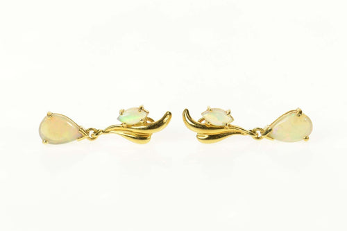 18K Natural Opal Dangle Ornate Statement Earrings Yellow Gold