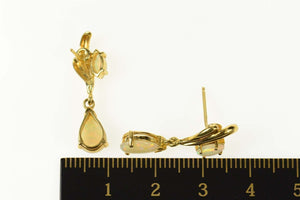 18K Natural Opal Dangle Ornate Statement Earrings Yellow Gold