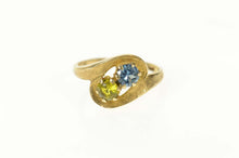 Load image into Gallery viewer, 10K 1960&#39;s Blue Topaz Peridot Textured Bypass Ring Size 2.5 Yellow Gold