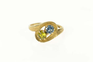 10K 1960's Blue Topaz Peridot Textured Bypass Ring Size 2.5 Yellow Gold