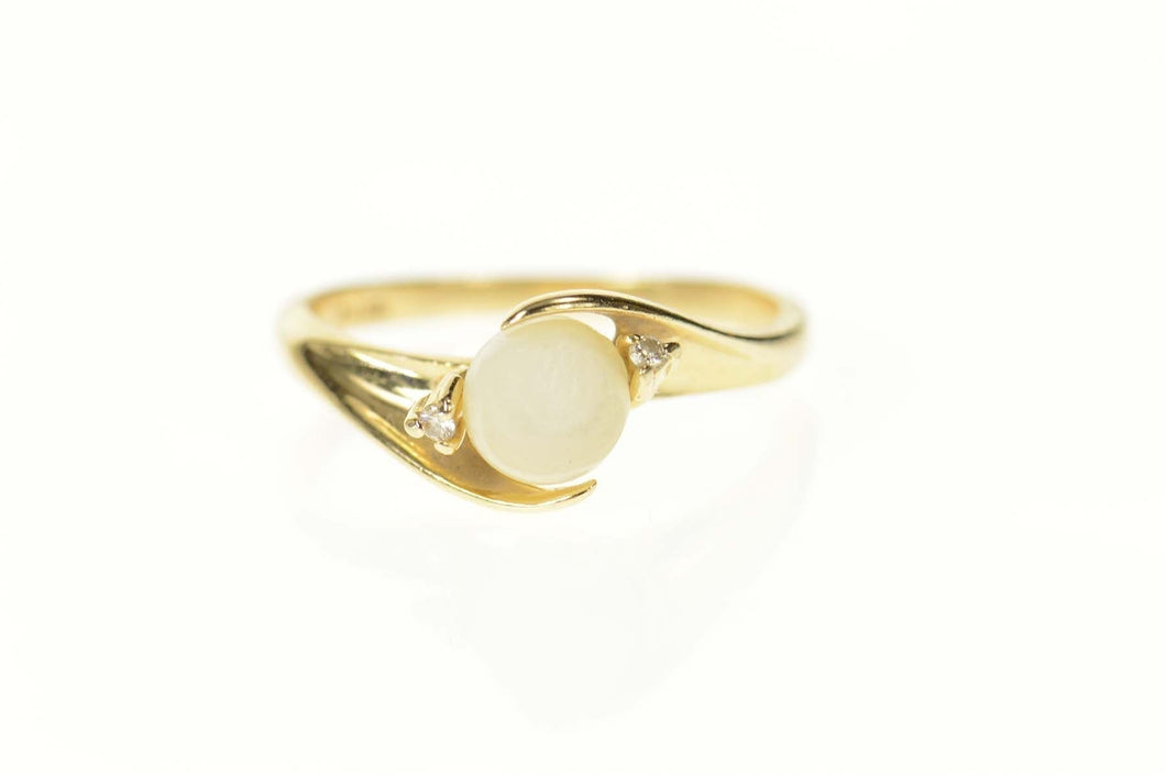 14K Pearl Diamond Accent Bypass Classic Ring Size 8 Yellow Gold