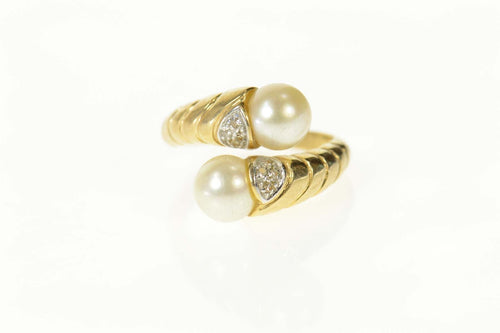 10K Ornate Pearl Diamond Statement Bypass Ring Size 6.25 Yellow Gold