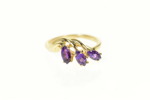 14K Marquise Amethyst Three Stone Bypass Ring Size 6 Yellow Gold