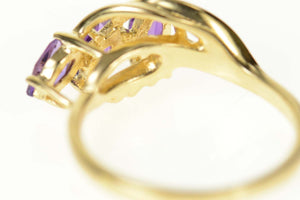 14K Marquise Amethyst Three Stone Bypass Ring Size 6 Yellow Gold