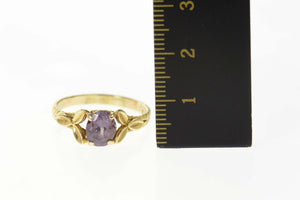 14K Amethyst Oval Leaf Accent Statement Ring Size 8.75 Yellow Gold
